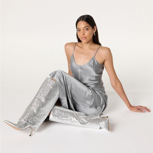 NIB The Drop Womens 9 Jolene Fold Over Tall Boot Silver Crackle Disco Party - Picture 1 of 9